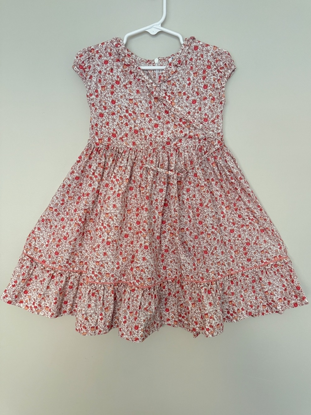 Jacadi Pink and White Floral Cap-Sleeve Cotton Dress Size 3Y